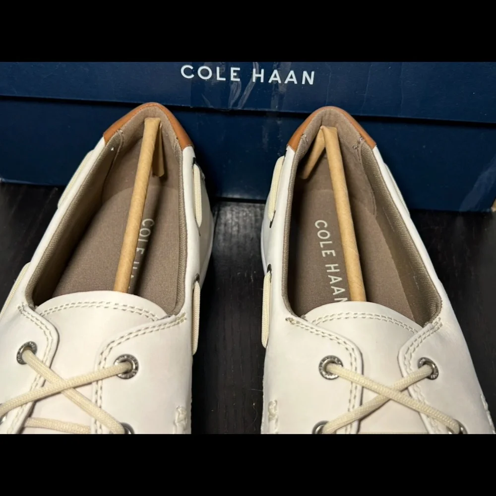 Cole Haan Nantucket Boat Shoes Leather Whitecap Grey Nubuck/Optic White Mens 10M